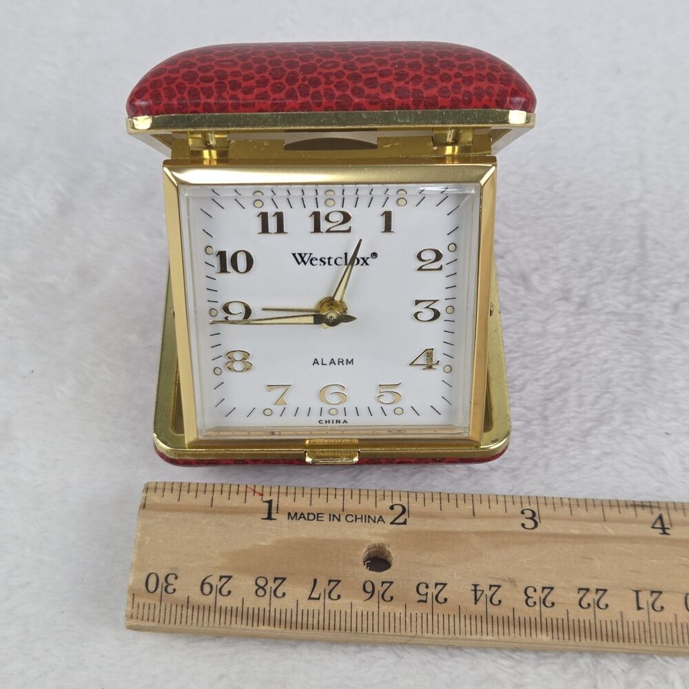 Vintage Westclox Travette II Red Keywind Travel Alarm Foldable Clock Works‎ - Picture 12 of 16
